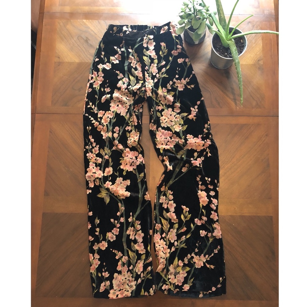 High Waisted Boutique Velvet Sheer Floral Pant